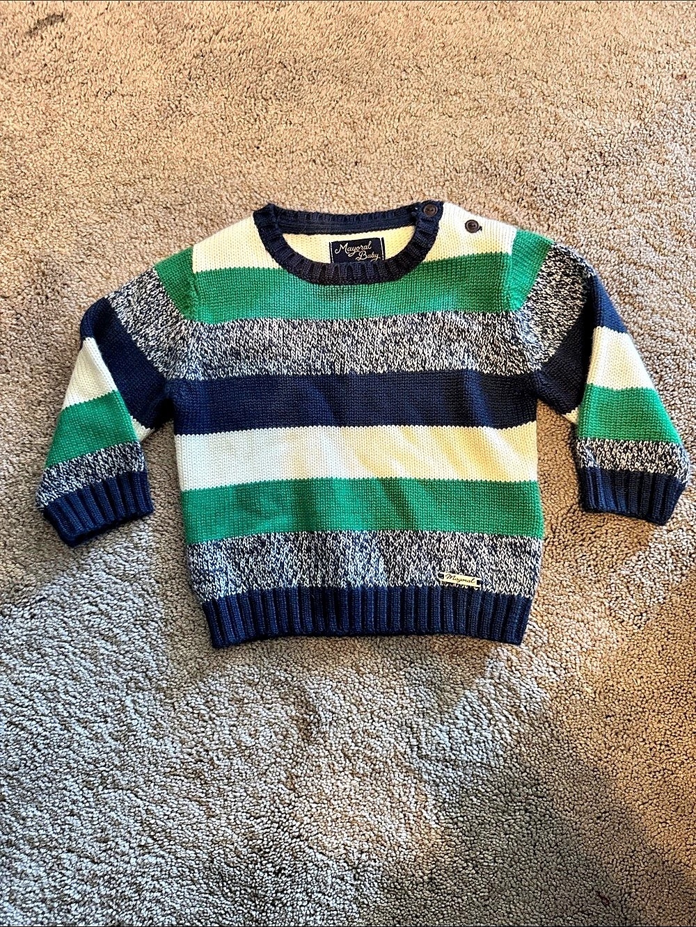 Mayoral Striped Crewneck Sweater in Green & Navy